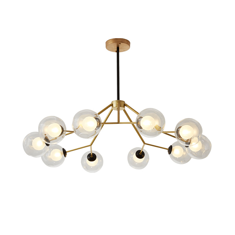 Global Living Room Chandelier Light Clear Glass 10 Bulbs Post Modern Gold Ceiling Pendant Lamp Clearhalo 'Ceiling Lights' 'Chandeliers' 'Glass shade' 'Glass' 'Modern Chandeliers' 'Modern' Lighting' 520273