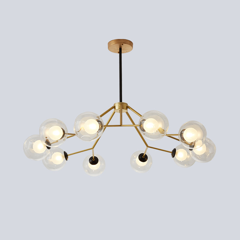 Global Living Room Chandelier Light Clear Glass 10 Bulbs Post Modern Gold Ceiling Pendant Lamp Clearhalo 'Ceiling Lights' 'Chandeliers' 'Glass shade' 'Glass' 'Modern Chandeliers' 'Modern' Lighting' 520274