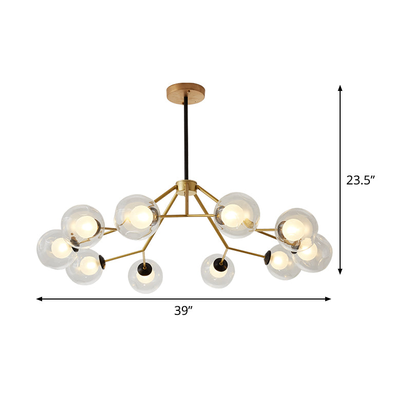 Global Living Room Chandelier Light Clear Glass 10 Bulbs Post Modern Gold Ceiling Pendant Lamp Clearhalo 'Ceiling Lights' 'Chandeliers' 'Glass shade' 'Glass' 'Modern Chandeliers' 'Modern' Lighting' 520275