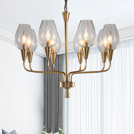 Clear Glass Cup Hanging Lighting Modernism 8-Head Pendant Chandelier in Brass with Curved Arm Brass Clearhalo 'Ceiling Lights' 'Chandeliers' 'Glass shade' 'Glass' 'Modern Chandeliers' 'Modern' Lighting' 520296