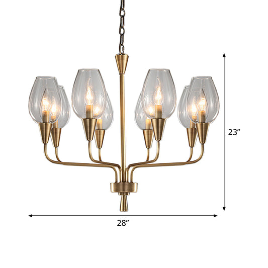 Clear Glass Cup Hanging Lighting Modernism 8-Head Pendant Chandelier in Brass with Curved Arm Clearhalo 'Ceiling Lights' 'Chandeliers' 'Glass shade' 'Glass' 'Modern Chandeliers' 'Modern' Lighting' 520300