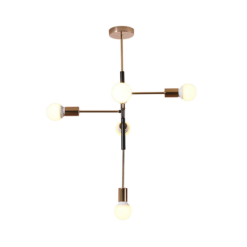 Metal Linear Chandelier Lighting Minimalist 5 Lights Brass Hanging Lamp Fixture for Living Room Clearhalo 'Ceiling Lights' 'Chandeliers' 'Modern Chandeliers' 'Modern' Lighting' 520303