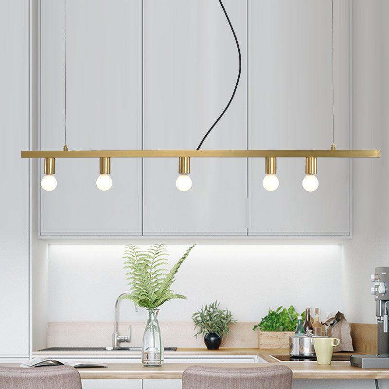 Brass Linear Down Lighting Postmodern 5-Light Metal Hanging Chandelier over Dining Table Brass Clearhalo 'Ceiling Lights' 'Chandeliers' 'Glass shade' 'Glass' 'Modern Chandeliers' 'Modern' Lighting' 520316