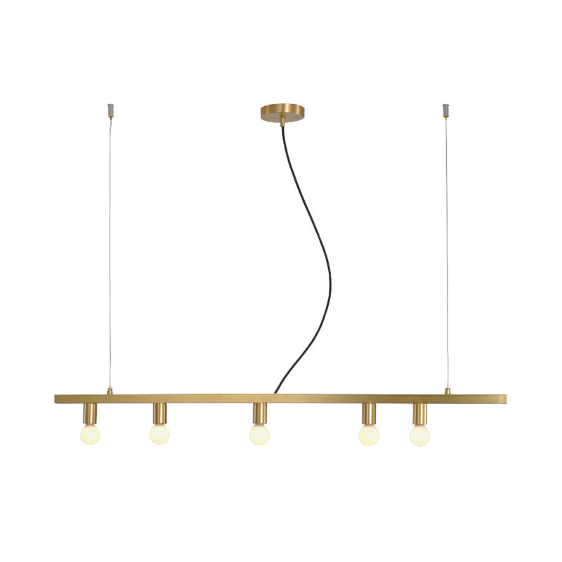 Brass Linear Down Lighting Postmodern 5-Light Metal Hanging Chandelier over Dining Table Clearhalo 'Ceiling Lights' 'Chandeliers' 'Glass shade' 'Glass' 'Modern Chandeliers' 'Modern' Lighting' 520319