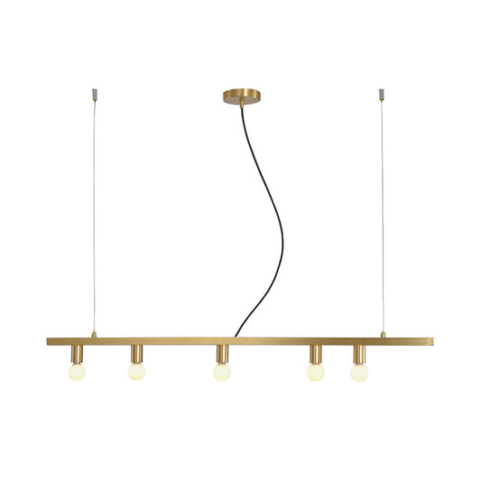 Brass Linear Down Lighting Postmodern 5-Light Metal Hanging Chandelier over Dining Table Clearhalo 'Ceiling Lights' 'Chandeliers' 'Glass shade' 'Glass' 'Modern Chandeliers' 'Modern' Lighting' 520319