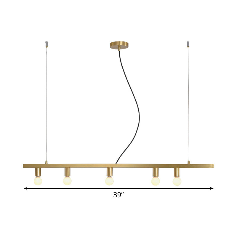 Brass Linear Down Lighting Postmodern 5-Light Metal Hanging Chandelier over Dining Table Clearhalo 'Ceiling Lights' 'Chandeliers' 'Glass shade' 'Glass' 'Modern Chandeliers' 'Modern' Lighting' 520320