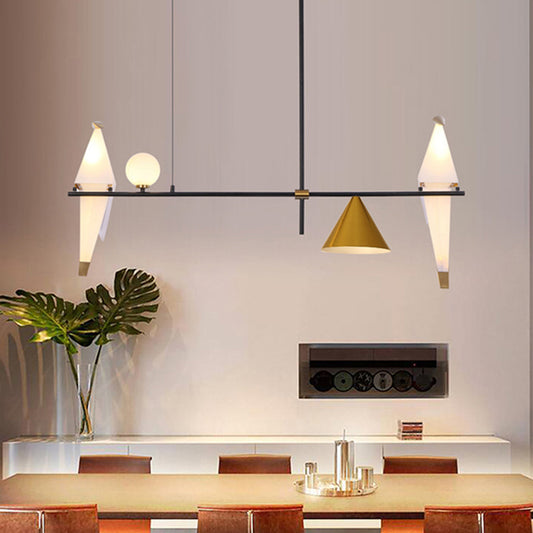 Modern Paper Crane Pendant Metal 4 Bulbs Dining Room Linear Chandelier Light in Black with Cone Shade Black Clearhalo 'Ceiling Lights' 'Chandeliers' 'Glass shade' 'Glass' 'Modern Chandeliers' 'Modern' Lighting' 520323