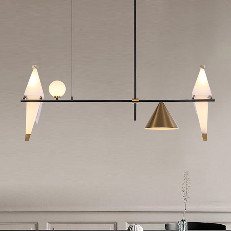 Modern Paper Crane Pendant Metal 4 Bulbs Dining Room Linear Chandelier Light in Black with Cone Shade Clearhalo 'Ceiling Lights' 'Chandeliers' 'Glass shade' 'Glass' 'Modern Chandeliers' 'Modern' Lighting' 520324