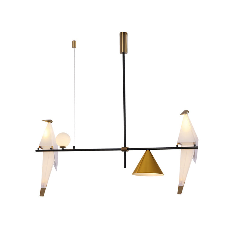 Modern Paper Crane Pendant Metal 4 Bulbs Dining Room Linear Chandelier Light in Black with Cone Shade Clearhalo 'Ceiling Lights' 'Chandeliers' 'Glass shade' 'Glass' 'Modern Chandeliers' 'Modern' Lighting' 520326