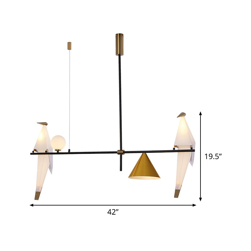 Modern Paper Crane Pendant Metal 4 Bulbs Dining Room Linear Chandelier Light in Black with Cone Shade Clearhalo 'Ceiling Lights' 'Chandeliers' 'Glass shade' 'Glass' 'Modern Chandeliers' 'Modern' Lighting' 520327