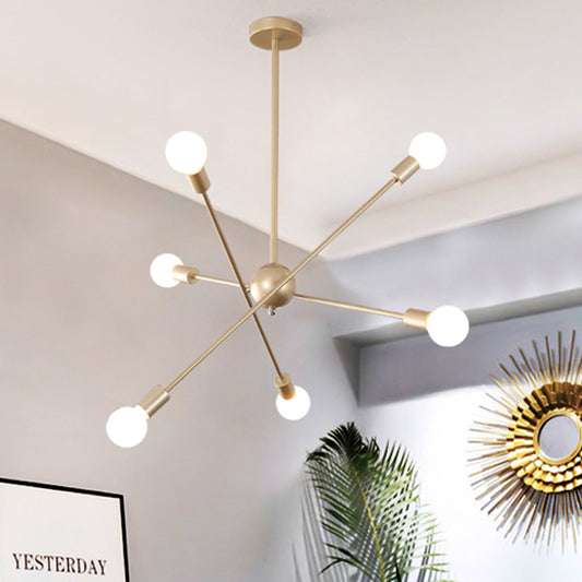 Linear Living Room Chandelier Metallic 6 Heads Modernist Pendant Ceiling Light in Brass Clearhalo 'Ceiling Lights' 'Chandeliers' 'Glass shade' 'Glass' 'Modern Chandeliers' 'Modern' Lighting' 520334