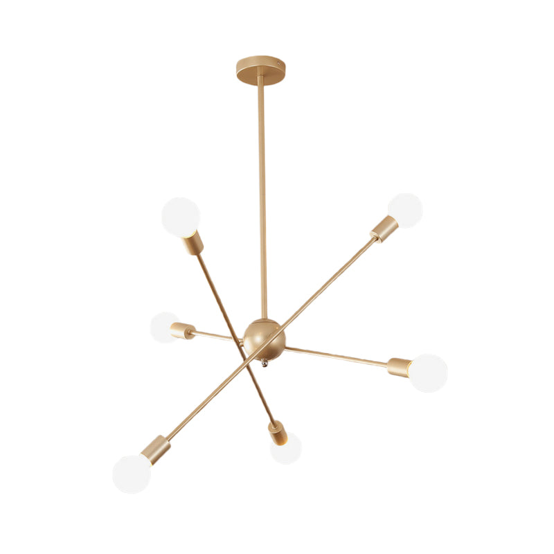 Linear Living Room Chandelier Metallic 6 Heads Modernist Pendant Ceiling Light in Brass Clearhalo 'Ceiling Lights' 'Chandeliers' 'Glass shade' 'Glass' 'Modern Chandeliers' 'Modern' Lighting' 520335