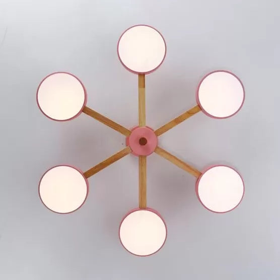 Nordic Snowflake Chandelier with Round Shade Acrylic Wood Pink&Green Hanging Light for Kindergarten Clearhalo 'Ceiling Lights' 'Close To Ceiling Lights' 'Close to ceiling' 'Semi-flushmount' Lighting' 52034