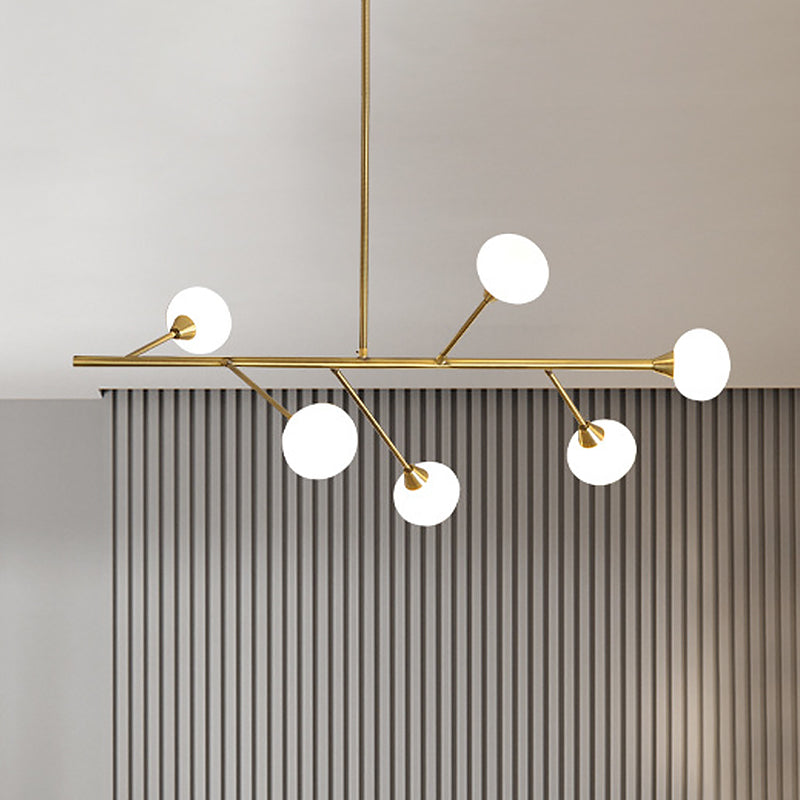 Branch Pendant Light Fixture Simple Iron 6-Bulb Living Room Hanging Chandelier in Brass Brass Clearhalo 'Ceiling Lights' 'Chandeliers' 'Glass shade' 'Glass' 'Modern Chandeliers' 'Modern' Lighting' 520346