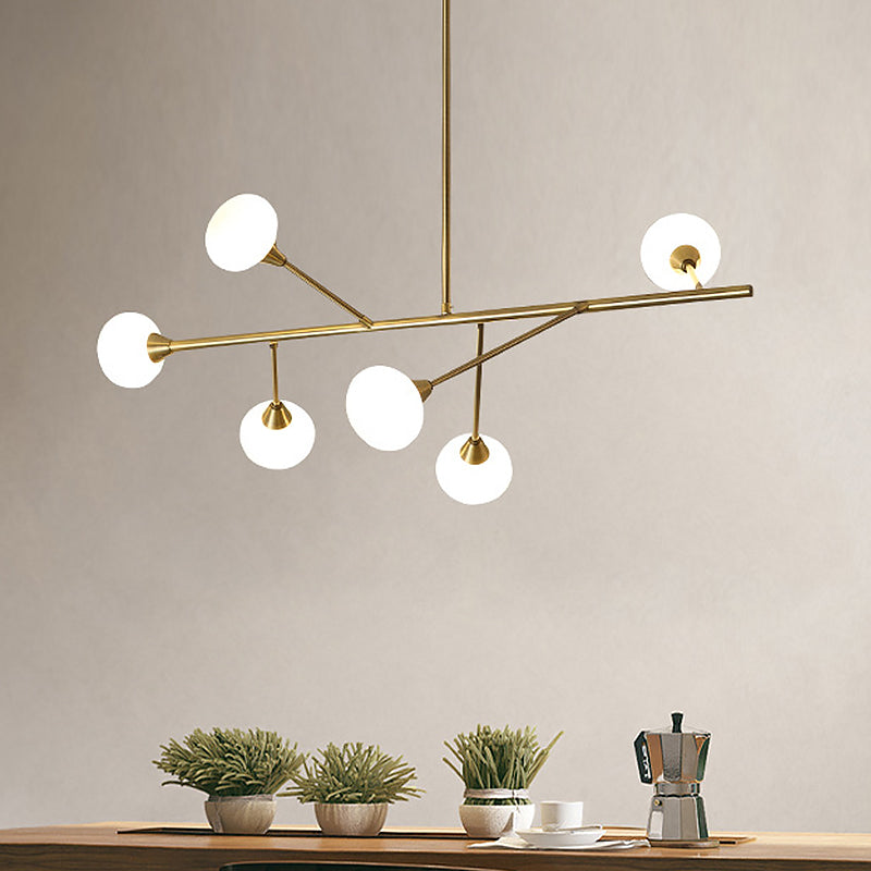 Branch Pendant Light Fixture Simple Iron 6-Bulb Living Room Hanging Chandelier in Brass Clearhalo 'Ceiling Lights' 'Chandeliers' 'Glass shade' 'Glass' 'Modern Chandeliers' 'Modern' Lighting' 520347