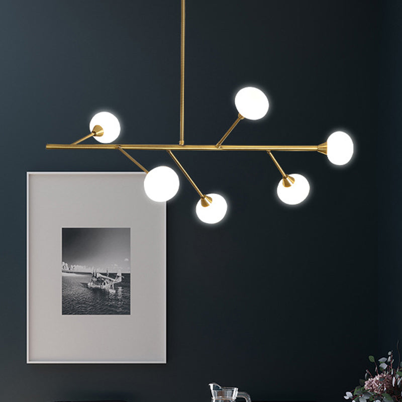 Branch Pendant Light Fixture Simple Iron 6-Bulb Living Room Hanging Chandelier in Brass Clearhalo 'Ceiling Lights' 'Chandeliers' 'Glass shade' 'Glass' 'Modern Chandeliers' 'Modern' Lighting' 520348