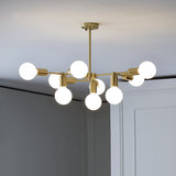 Brass Modo Pendant Chandelier Modern 9 Lights Frosted White Glass Hanging Ceiling Lamp with Branch Design Clearhalo 'Ceiling Lights' 'Chandeliers' 'Glass shade' 'Glass' 'Modern Chandeliers' 'Modern' 'Pendant Lights' Lighting' 520352