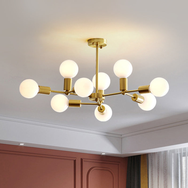 Brass Modo Pendant Chandelier Modern 9 Lights Frosted White Glass Hanging Ceiling Lamp with Branch Design Clearhalo 'Ceiling Lights' 'Chandeliers' 'Glass shade' 'Glass' 'Modern Chandeliers' 'Modern' 'Pendant Lights' Lighting' 520353