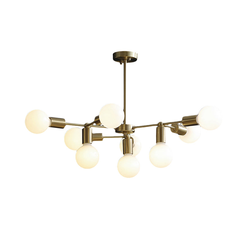 Brass Modo Pendant Chandelier Modern 9 Lights Frosted White Glass Hanging Ceiling Lamp with Branch Design Clearhalo 'Ceiling Lights' 'Chandeliers' 'Glass shade' 'Glass' 'Modern Chandeliers' 'Modern' 'Pendant Lights' Lighting' 520354