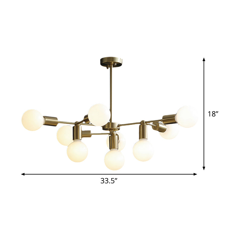 Brass Modo Pendant Chandelier Modern 9 Lights Frosted White Glass Hanging Ceiling Lamp with Branch Design Clearhalo 'Ceiling Lights' 'Chandeliers' 'Glass shade' 'Glass' 'Modern Chandeliers' 'Modern' 'Pendant Lights' Lighting' 520355