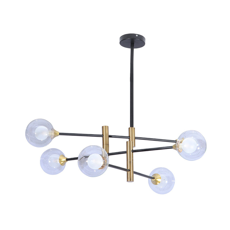 6 Heads Bedroom Linear Chandelier Contemporary Brass Pendant Lamp with Ball Clear Glass Shade Clearhalo 'Ceiling Lights' 'Chandeliers' 'Glass shade' 'Glass' 'Modern Chandeliers' 'Modern' 'Pendant Lights' Lighting' 520366