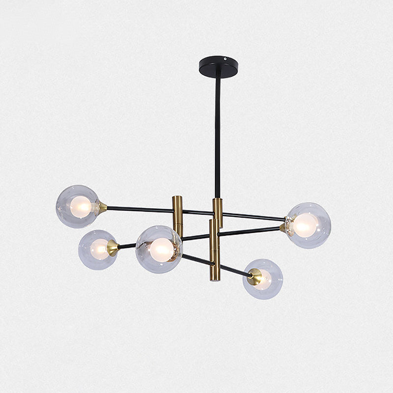 6 Heads Bedroom Linear Chandelier Contemporary Brass Pendant Lamp with Ball Clear Glass Shade Clearhalo 'Ceiling Lights' 'Chandeliers' 'Glass shade' 'Glass' 'Modern Chandeliers' 'Modern' 'Pendant Lights' Lighting' 520367