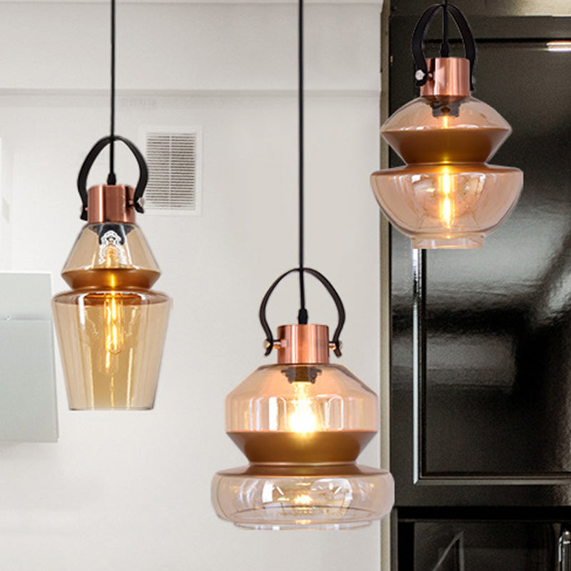 Copper Urn Pendant Lighting Fixture Modern 1 Head Clear Glass Hanging Lamp, 6.5"/8"/10" Wide Clearhalo 'Ceiling Lights' 'Chandeliers' 'Glass shade' 'Glass' 'Modern Pendants' 'Modern' 'Pendant Lights' 'Pendants' Lighting' 520369