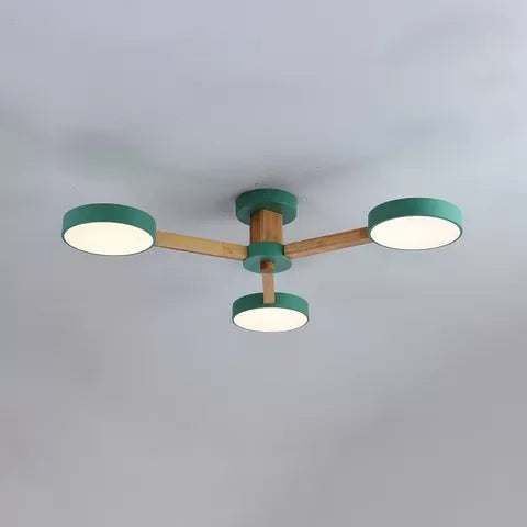 Nordic Snowflake Chandelier with Round Shade Acrylic Wood Pink&Green Hanging Light for Kindergarten 3 Green Clearhalo 'Ceiling Lights' 'Close To Ceiling Lights' 'Close to ceiling' 'Semi-flushmount' Lighting' 52037