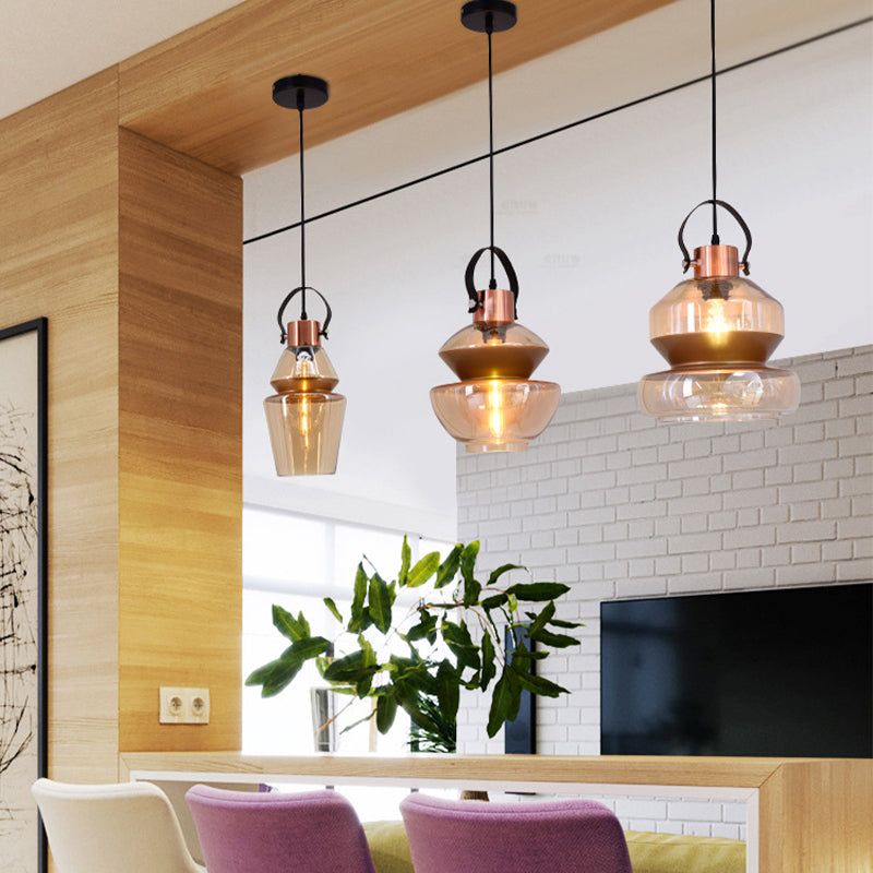 Copper Urn Pendant Lighting Fixture Modern 1 Head Clear Glass Hanging Lamp, 6.5"/8"/10" Wide Clearhalo 'Ceiling Lights' 'Chandeliers' 'Glass shade' 'Glass' 'Modern Pendants' 'Modern' 'Pendant Lights' 'Pendants' Lighting' 520372