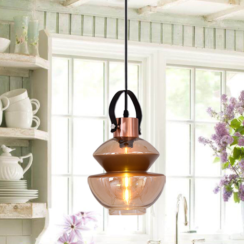 Copper Urn Pendant Lighting Fixture Modern 1 Head Clear Glass Hanging Lamp, 6.5"/8"/10" Wide Copper 8" Clearhalo 'Ceiling Lights' 'Chandeliers' 'Glass shade' 'Glass' 'Modern Pendants' 'Modern' 'Pendant Lights' 'Pendants' Lighting' 520376