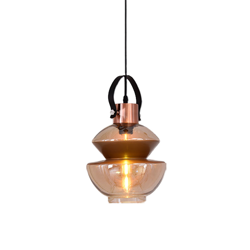 Copper Urn Pendant Lighting Fixture Modern 1 Head Clear Glass Hanging Lamp, 6.5"/8"/10" Wide Clearhalo 'Ceiling Lights' 'Chandeliers' 'Glass shade' 'Glass' 'Modern Pendants' 'Modern' 'Pendant Lights' 'Pendants' Lighting' 520378