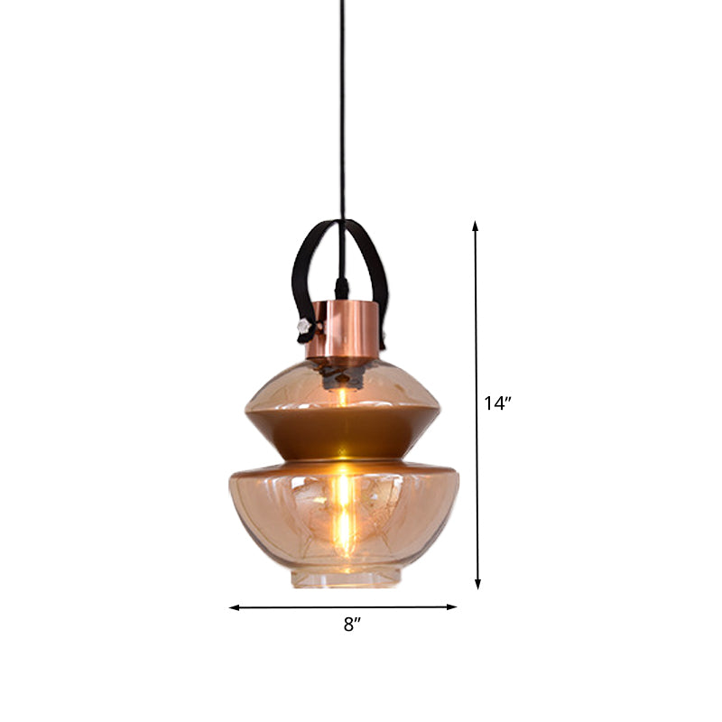 Copper Urn Pendant Lighting Fixture Modern 1 Head Clear Glass Hanging Lamp, 6.5"/8"/10" Wide Clearhalo 'Ceiling Lights' 'Chandeliers' 'Glass shade' 'Glass' 'Modern Pendants' 'Modern' 'Pendant Lights' 'Pendants' Lighting' 520379