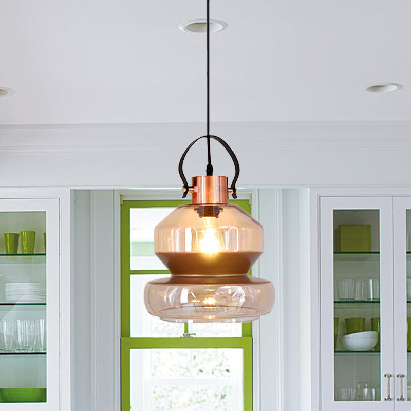 Copper Urn Pendant Lighting Fixture Modern 1 Head Clear Glass Hanging Lamp, 6.5"/8"/10" Wide Copper 10" Clearhalo 'Ceiling Lights' 'Chandeliers' 'Glass shade' 'Glass' 'Modern Pendants' 'Modern' 'Pendant Lights' 'Pendants' Lighting' 520380