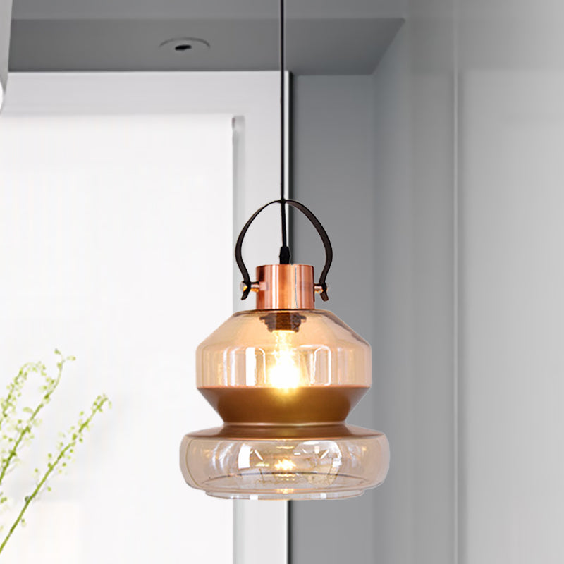 Copper Urn Pendant Lighting Fixture Modern 1 Head Clear Glass Hanging Lamp, 6.5"/8"/10" Wide Clearhalo 'Ceiling Lights' 'Chandeliers' 'Glass shade' 'Glass' 'Modern Pendants' 'Modern' 'Pendant Lights' 'Pendants' Lighting' 520381