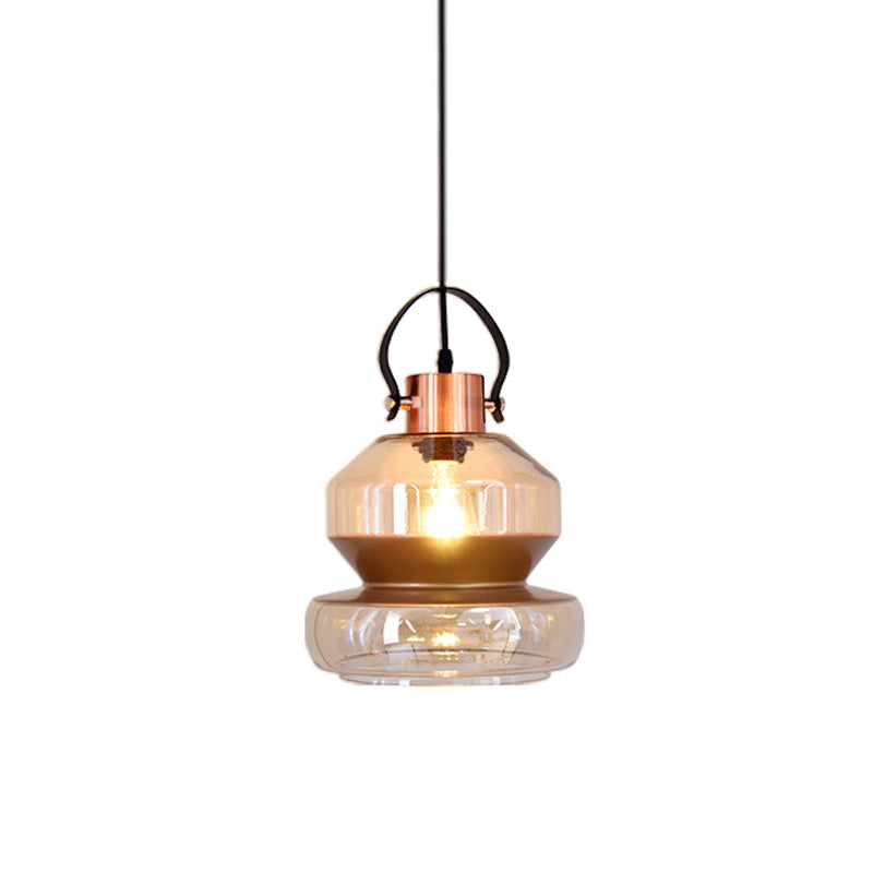 Copper Urn Pendant Lighting Fixture Modern 1 Head Clear Glass Hanging Lamp, 6.5"/8"/10" Wide Clearhalo 'Ceiling Lights' 'Chandeliers' 'Glass shade' 'Glass' 'Modern Pendants' 'Modern' 'Pendant Lights' 'Pendants' Lighting' 520382