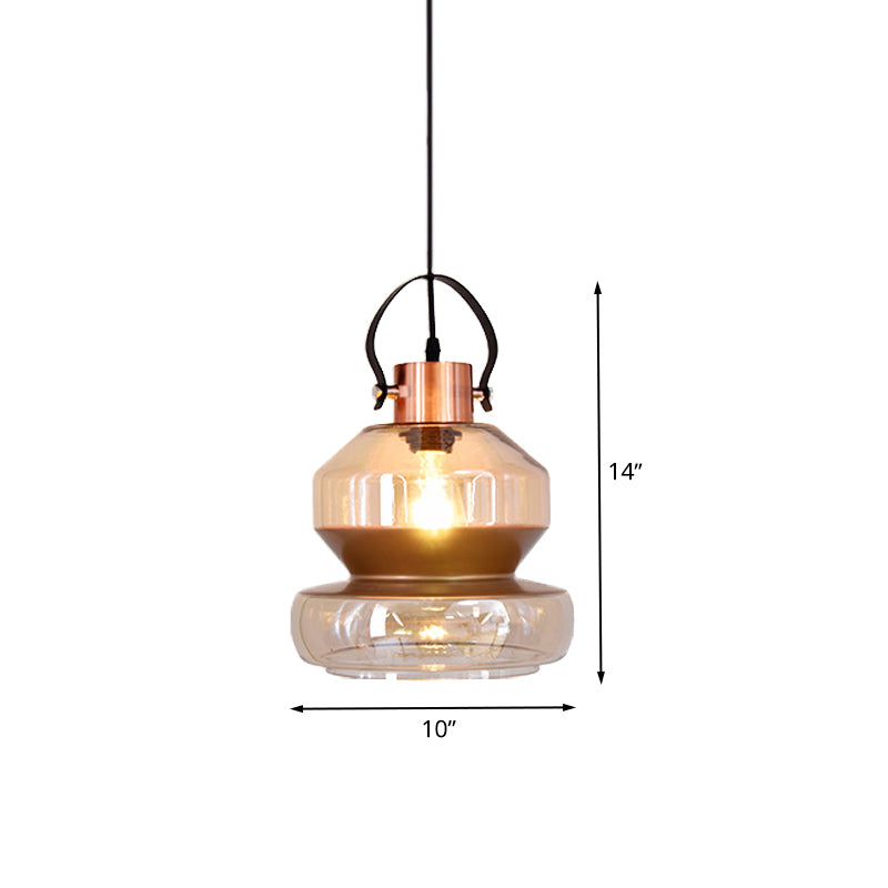 Copper Urn Pendant Lighting Fixture Modern 1 Head Clear Glass Hanging Lamp, 6.5"/8"/10" Wide Clearhalo 'Ceiling Lights' 'Chandeliers' 'Glass shade' 'Glass' 'Modern Pendants' 'Modern' 'Pendant Lights' 'Pendants' Lighting' 520383