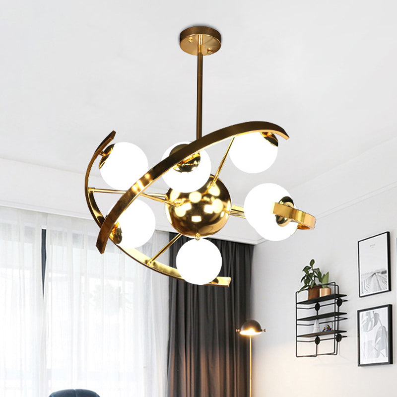 Metallic Sputnik Hanging Light Kit Post Modern 9 Bulbs Ceiling Chandelier in Brass for Living Room Brass Clearhalo 'Ceiling Lights' 'Chandeliers' 'Glass shade' 'Glass' 'Modern Chandeliers' 'Modern' 'Pendant Lights' Lighting' 520384