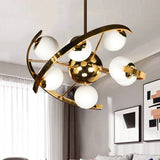 Metallic Sputnik Hanging Light Kit Post Modern 9 Bulbs Ceiling Chandelier in Brass for Living Room Clearhalo 'Ceiling Lights' 'Chandeliers' 'Glass shade' 'Glass' 'Modern Chandeliers' 'Modern' 'Pendant Lights' Lighting' 520385