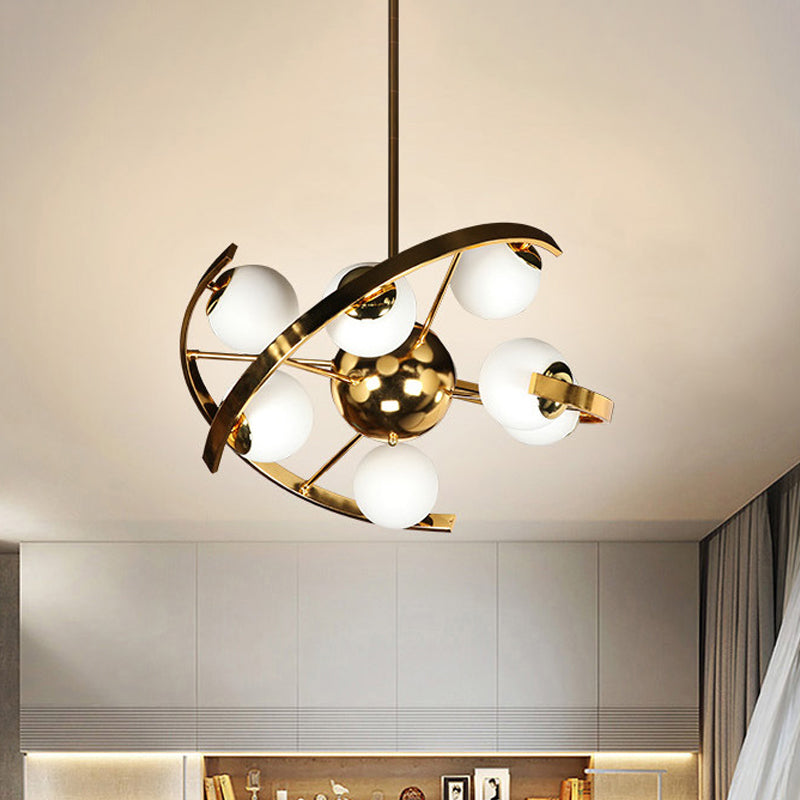 Metallic Sputnik Hanging Light Kit Post Modern 9 Bulbs Ceiling Chandelier in Brass for Living Room Clearhalo 'Ceiling Lights' 'Chandeliers' 'Glass shade' 'Glass' 'Modern Chandeliers' 'Modern' 'Pendant Lights' Lighting' 520386