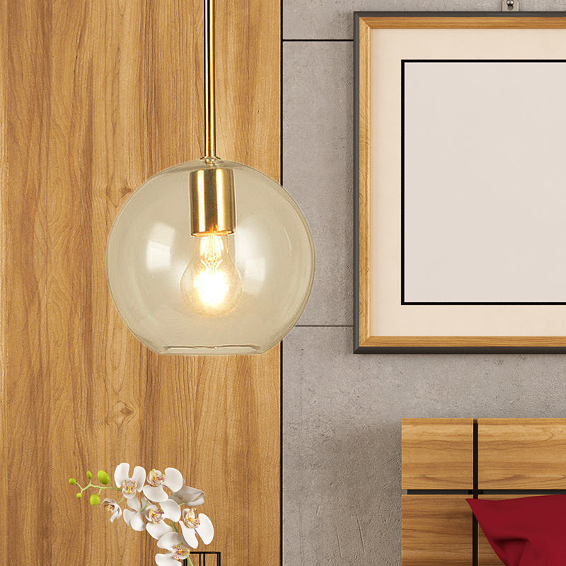 Globe Pendant Light Modernism Clear Glass 1 Head 8"/12" Wide Dining Room Hanging Lamp Kit Clearhalo 'Ceiling Lights' 'Chandeliers' 'Glass shade' 'Glass' 'Modern Pendants' 'Modern' 'Pendant Lights' 'Pendants' Lighting' 520390