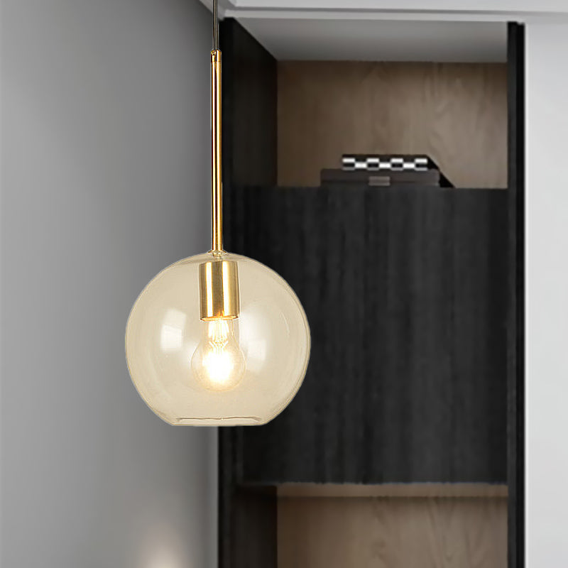 Globe Pendant Light Modernism Clear Glass 1 Head 8"/12" Wide Dining Room Hanging Lamp Kit Clearhalo 'Ceiling Lights' 'Chandeliers' 'Glass shade' 'Glass' 'Modern Pendants' 'Modern' 'Pendant Lights' 'Pendants' Lighting' 520391