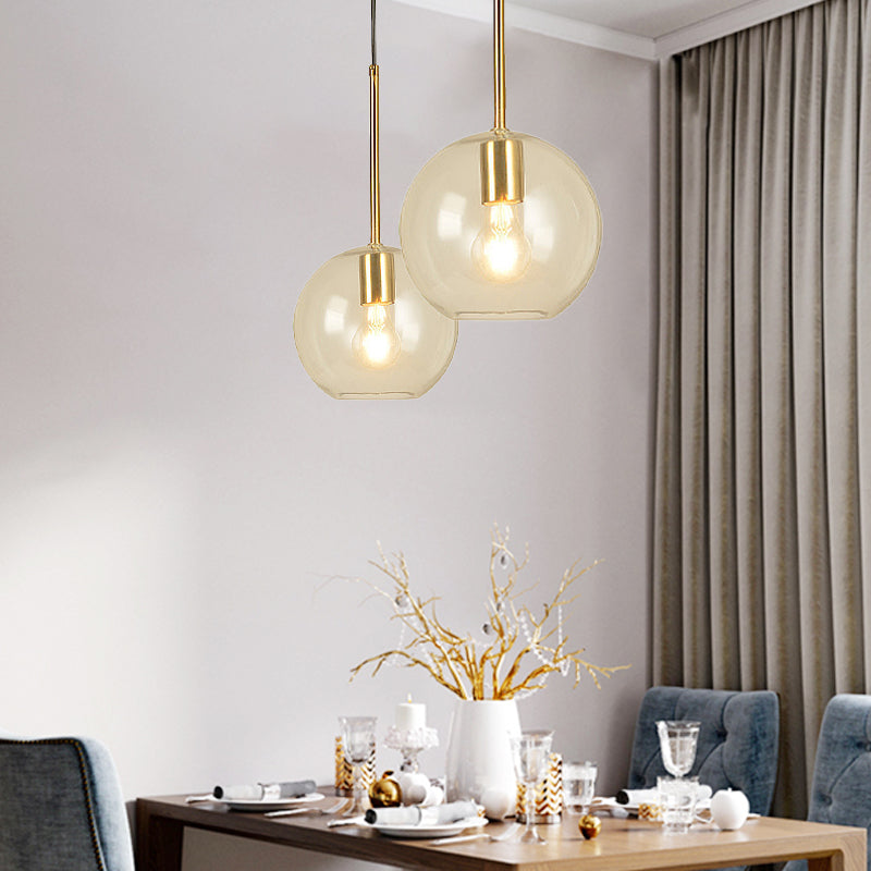 Globe Pendant Light Modernism Clear Glass 1 Head 8"/12" Wide Dining Room Hanging Lamp Kit Clearhalo 'Ceiling Lights' 'Chandeliers' 'Glass shade' 'Glass' 'Modern Pendants' 'Modern' 'Pendant Lights' 'Pendants' Lighting' 520392