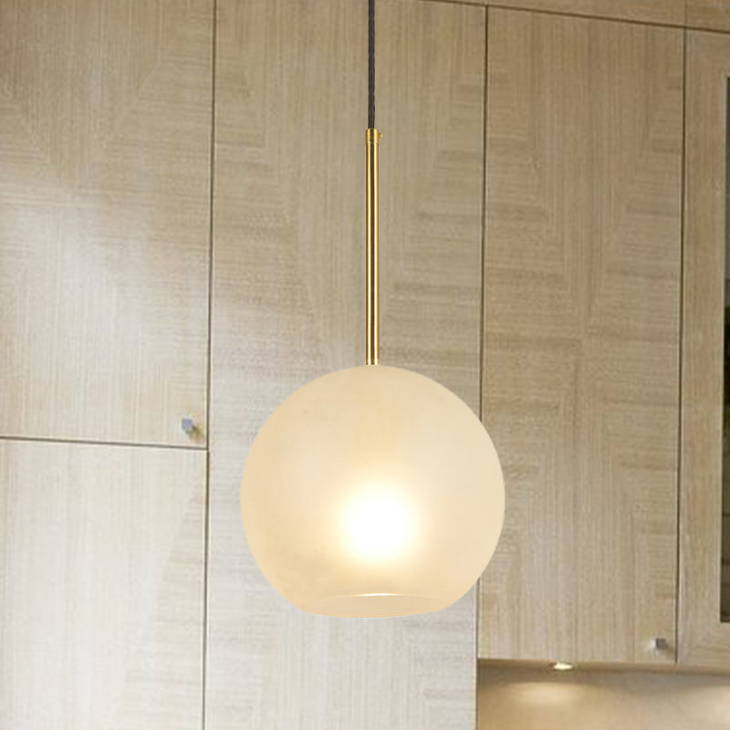 Sphere Hanging Lamp Kit Minimalist Textured White Glass 1 Head 8"/12" Wide Brass Pendant Light Textured White Clearhalo 'Ceiling Lights' 'Glass shade' 'Glass' 'Modern Pendants' 'Modern' 'Pendant Lights' 'Pendants' Lighting' 520402