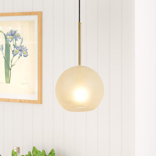 Sphere Hanging Lamp Kit Minimalist Textured White Glass 1 Head 8"/12" Wide Brass Pendant Light Clearhalo 'Ceiling Lights' 'Glass shade' 'Glass' 'Modern Pendants' 'Modern' 'Pendant Lights' 'Pendants' Lighting' 520403