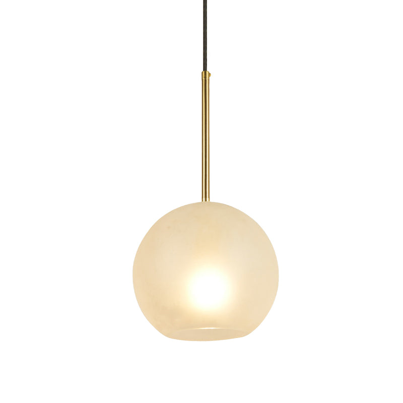 Sphere Hanging Lamp Kit Minimalist Textured White Glass 1 Head 8"/12" Wide Brass Pendant Light Clearhalo 'Ceiling Lights' 'Glass shade' 'Glass' 'Modern Pendants' 'Modern' 'Pendant Lights' 'Pendants' Lighting' 520404