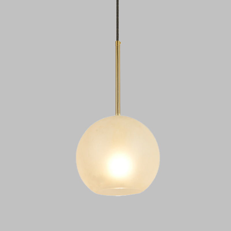 Sphere Hanging Lamp Kit Minimalist Textured White Glass 1 Head 8"/12" Wide Brass Pendant Light Clearhalo 'Ceiling Lights' 'Glass shade' 'Glass' 'Modern Pendants' 'Modern' 'Pendant Lights' 'Pendants' Lighting' 520405