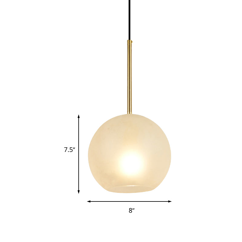 Sphere Hanging Lamp Kit Minimalist Textured White Glass 1 Head 8"/12" Wide Brass Pendant Light Clearhalo 'Ceiling Lights' 'Glass shade' 'Glass' 'Modern Pendants' 'Modern' 'Pendant Lights' 'Pendants' Lighting' 520406