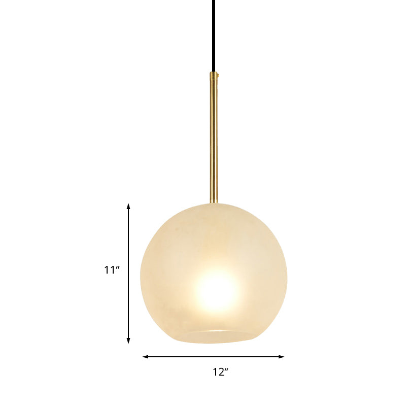 Sphere Hanging Lamp Kit Minimalist Textured White Glass 1 Head 8"/12" Wide Brass Pendant Light Clearhalo 'Ceiling Lights' 'Glass shade' 'Glass' 'Modern Pendants' 'Modern' 'Pendant Lights' 'Pendants' Lighting' 520407