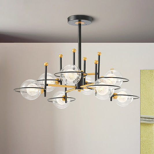 Black Round Ceiling Light Fixture Modernism 8 Lights Clear Glass Vertical Chandelier Pendant Lamp Black Clearhalo 'Ceiling Lights' 'Chandeliers' 'Glass shade' 'Glass' 'Modern Chandeliers' 'Modern' Lighting' 520438