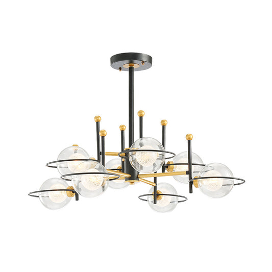 Black Round Ceiling Light Fixture Modernism 8 Lights Clear Glass Vertical Chandelier Pendant Lamp Clearhalo 'Ceiling Lights' 'Chandeliers' 'Glass shade' 'Glass' 'Modern Chandeliers' 'Modern' Lighting' 520440